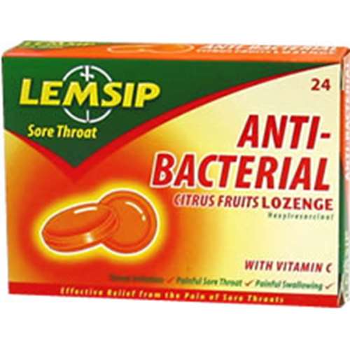 Lemsip Sore Throat AntiBacterial Citrus Fruits Lozenges 24x