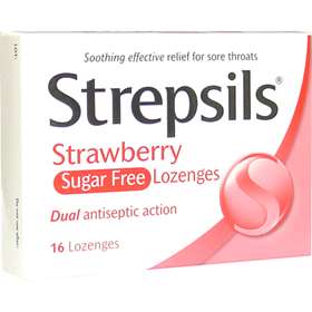 Strepsils Sugar-Free Strawberry Lozenges 16x