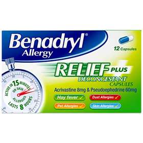 Benadryl Allergy Relief Plus Decongestant Capsules (12)