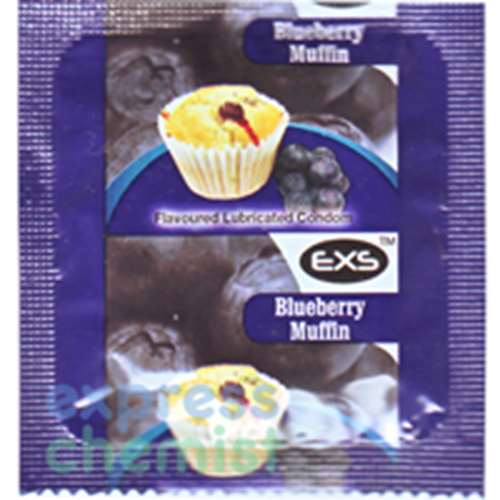 ***NEW PRODUCT**EXS Blueberry Muffin Flavoured Condom (BLUE) PK OF 10