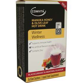 Comvita Manuka Honey and Olive Leaf Hot Drink Blackcurrant and Menthol Flavour 6 Sachets