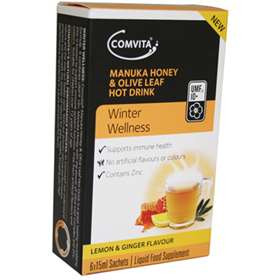 Comvita Manuka Honey and Olive Leaf Hot Drink Lemon and Ginger Flavour 6 Sachets