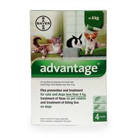 Advantage Flea Prevention and Treatment Solution Cats & Dogs less than 4kg 4 x 0.4ml