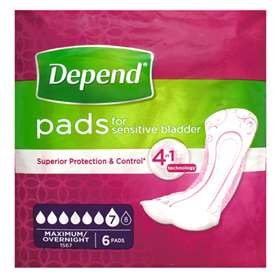 Depend Maximum/Overnight Pads - 6 pads