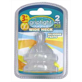 Griptight Wide Neck Medium Flow Silicone Teats 2 Pcs 3m+