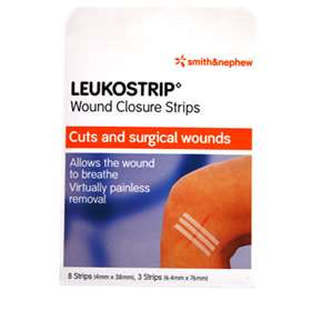 Smith and Nephew Leukostrip Wound Closure Strips (4mm x 38mm, 8 Strips) (6.4mm x 76mm, 3 Strips)