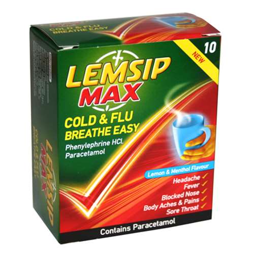 Lemsip Max Strength Cold & Flu Breathe Easy Lemon & Menthol Sachets 10