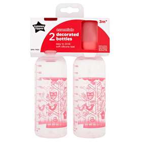 Tommee Tippee Essentials 2 Decorated Bottles 3m+ Pink