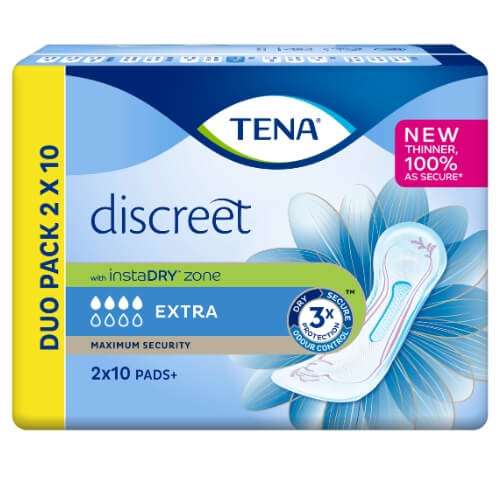 Click to view product details and reviews for Tena Discreet Extra Pads Duo Pack 2x10.