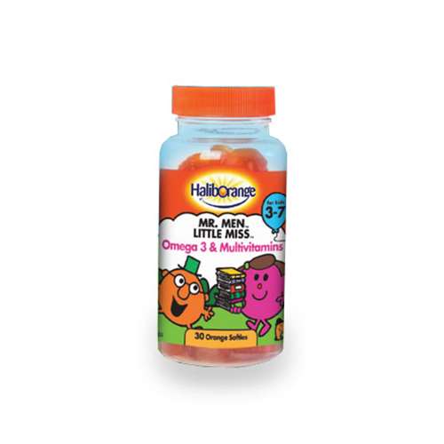 Haliborange Mr Men Little Miss Omega 3 and multivitamins for kids 3-7 30 orange softies