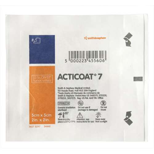 Acticoat 7 Silver coated antimicrobial barrier dressing 5x5cm