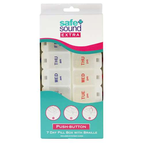 Safe and Sound Push Button 7 Day Pill Box with Braille SA8384