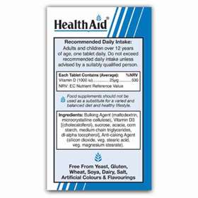HealthAid Vitamin D3 1000iu 120 Tablets.