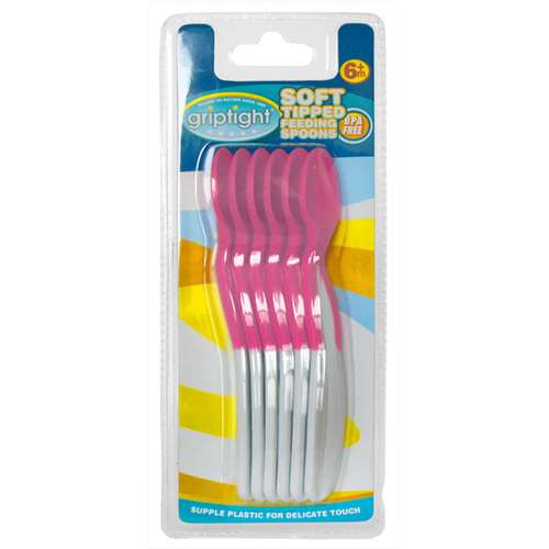 Griptight 6 Soft Tipped Feeding Spoons Pink/White 6+ Months