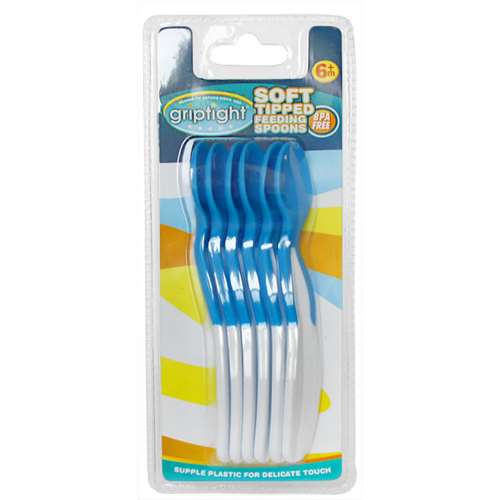 Griptight 6 Soft Tipped Feeding Spoons Blue/White 6+ Months