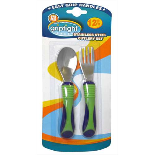 Griptight Stainless Steel Cutlery Set Green/Blue 12m+