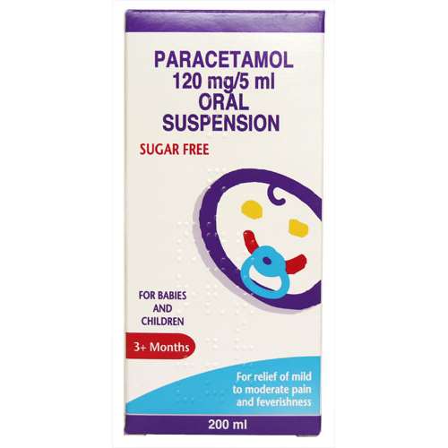 Paracetamol 120mg/5ml Oral Suspension Sugar Free For Babies and Children 3 Months 200ml