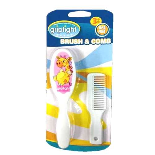 Griptight Brush & Comb Set Pink 3m+