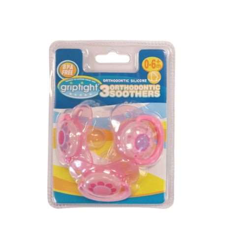 Griptight 3 Pink Orthodontic Soothers 0-6+ months Butterfly/Flower