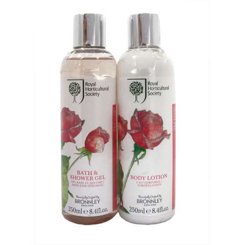 Bronnley RHS Rose Bath & Shower Gel and Body Lotion 250ml Duo Gift