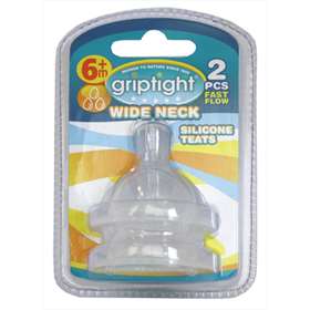 Griptight Wide Neck Silicone Teats 6 Months + 2 Pack