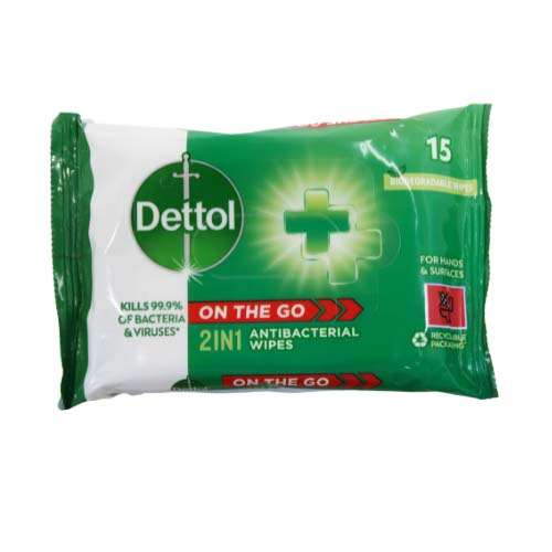 Dettol 2 in 1 On-The-Go Anti-Bacterial Wipes 15