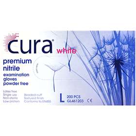 Cura White Nitrile Examination Gloves Powder Free Large  x 200