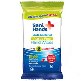 Sani Hands Antibacterial Plastic Free Hand Wipes 12
