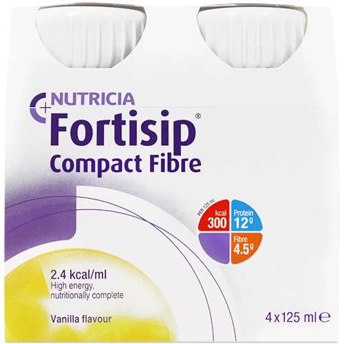 Click to view product details and reviews for Fortisip Compact Fibre Vanilla 4x125ml.