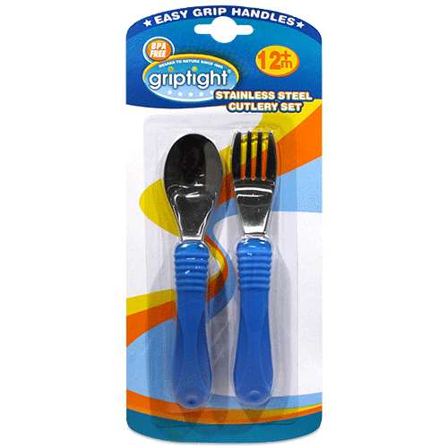 Griptight Stainless Steel Cutlery Set 12 months plus Blue