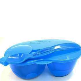 Griptight 2 Compartment Food Bowl With Spoon Blue
