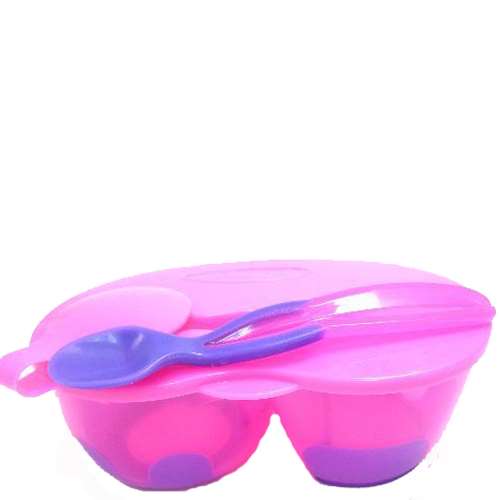 Griptight 2 compartment Food Bowl With Spoon Pink