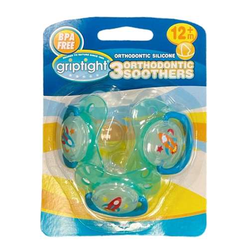 Griptight 3 Orthodontic Soothers Decorated Blue 12m+