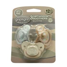 Griptight 3 Orthodontic Soothers Decorated Blue 12m+
