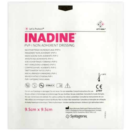 Inadine PVP-I Non Adherent Dressing PO1491 9.5x9.5cm 1 dressing