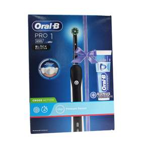 Oral B Pro 1 650 Black Edition Cross Action Electric Toothbrush + Toothpaste