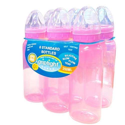 Griptight 6 Pack Standard Bottles 250ml Pink