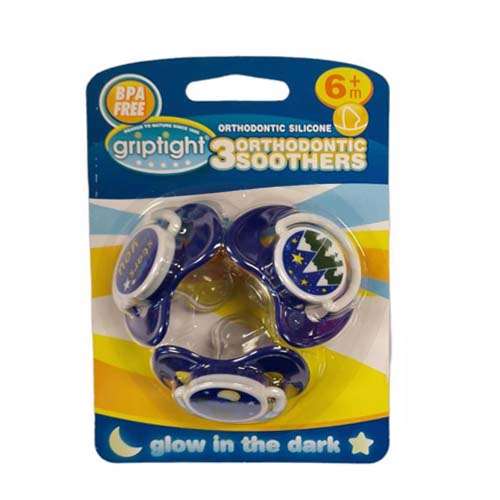 Griptight Glow In The Dark Orthodontic Soothers Blue x 3