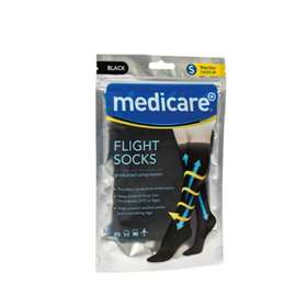 Medicare Flight Socks Black Small Shoe Size 3-6