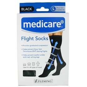 Medicare Flight Socks Large Black Shoe Size 9-12 43-46