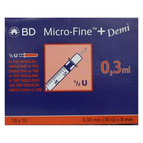 BD Micro-Fine+ Demi Insulin Syringes 0.30mm (30G) x 8mm 10 x 10