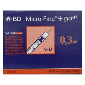 BD Micro-Fine+ Demi Insulin Syringes 0.30mm (30G) x 8mm10 x 10