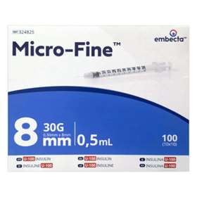 Micro-Fine Insulin Syringes 100 x0.5ml 8mm 30G REF:624825/324825
