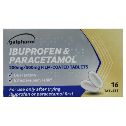 Click to view product details and reviews for Galpharm 16 Ibuprofen And Paracetamol Film Coated Tablets 200mg 500mg.