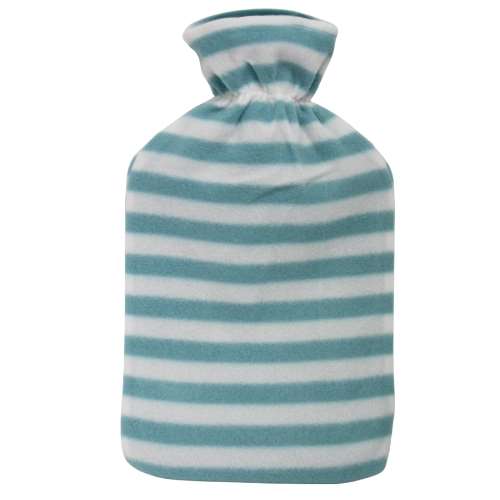 Life Hot Water Bottle With Green Stripey Fleece Cover