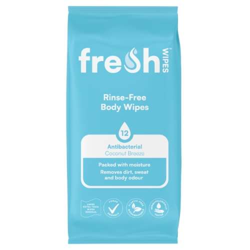 Fresh Rinse Free Antibacterial Body Wipes Coconut Breeze 12