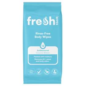 Fresh Rinse Free Antibacterial Body Wipes Coconut Breeze 12