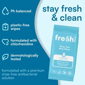 Fresh Rinse-Free Antibacterial Body Wipes Coconut Breeze 12