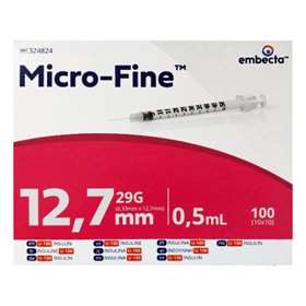 Micro-Fine Insulin Syringes 100 x 0.33mm 29G x 12.7mm 0.5ml