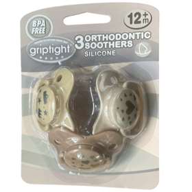 3 Griptight Orthodontic Soothers Beige Mix 12 Months+
